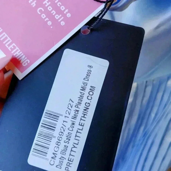 Pretty Little Thing dusty blue satin cowl neck midi dress - Picture 5 of 6